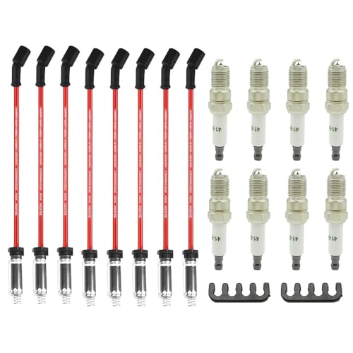 CNPAPC 8 PCS 41-962 Spark Plug Wires Set for Chevy for 5.3 6.0L 6.2L, 9748HH 10.2mm red Spark Plug wire Fit for Chevrolet Silverado GMC Sierra Hummer H2 Cadillac Escalade Yukon…… - Image 1