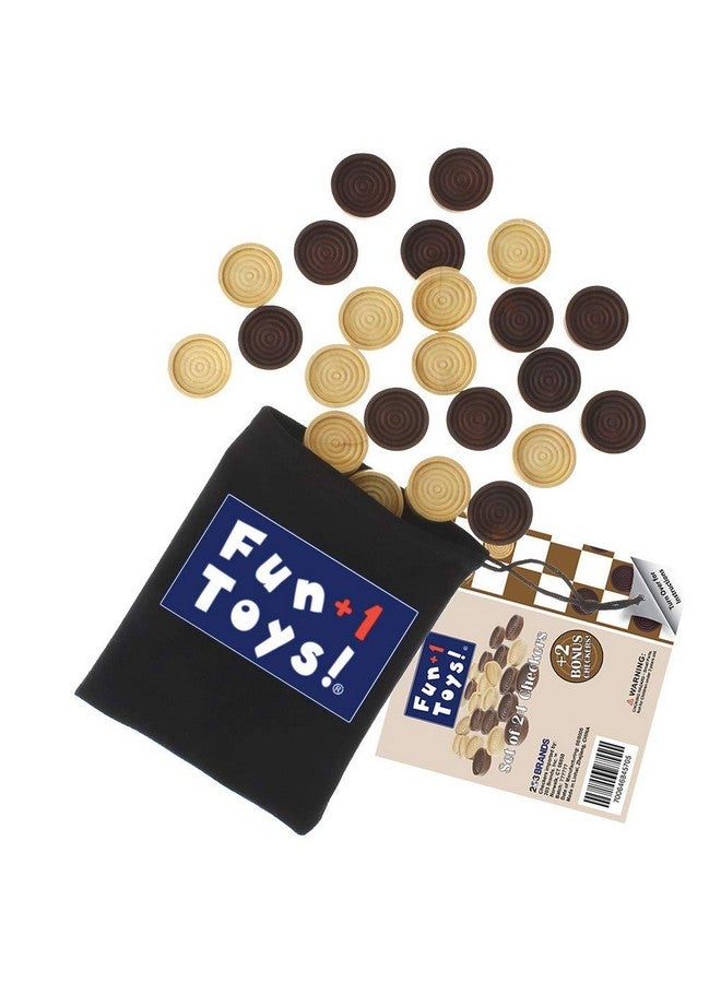 FUN+1 TOYS! Fun+1 Toys! Classic Wood Checkers Stackable Pieces - Set of 26 Total Checkers Pieces in a Velvet Drawstring Storage Pouch. Each Piece 1.125-Inch Wide and in Brown/Natural Colors.  - Image 2