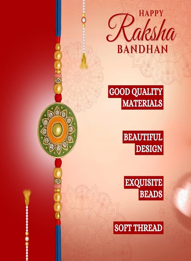 Sage Square Rakhi for Brother, Bhai with Roli Chawal | Raksha Bandhan | Designer Beads, Stones, Decorative Work | Stylish Handcrafted Rakhi Gifting for Sibling Festival Celebration (Type 27) - Image 4