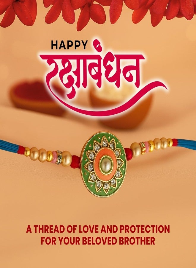 Sage Square Rakhi for Brother, Bhai with Roli Chawal | Raksha Bandhan | Designer Beads, Stones, Decorative Work | Stylish Handcrafted Rakhi Gifting for Sibling Festival Celebration (Type 27) - Image 5