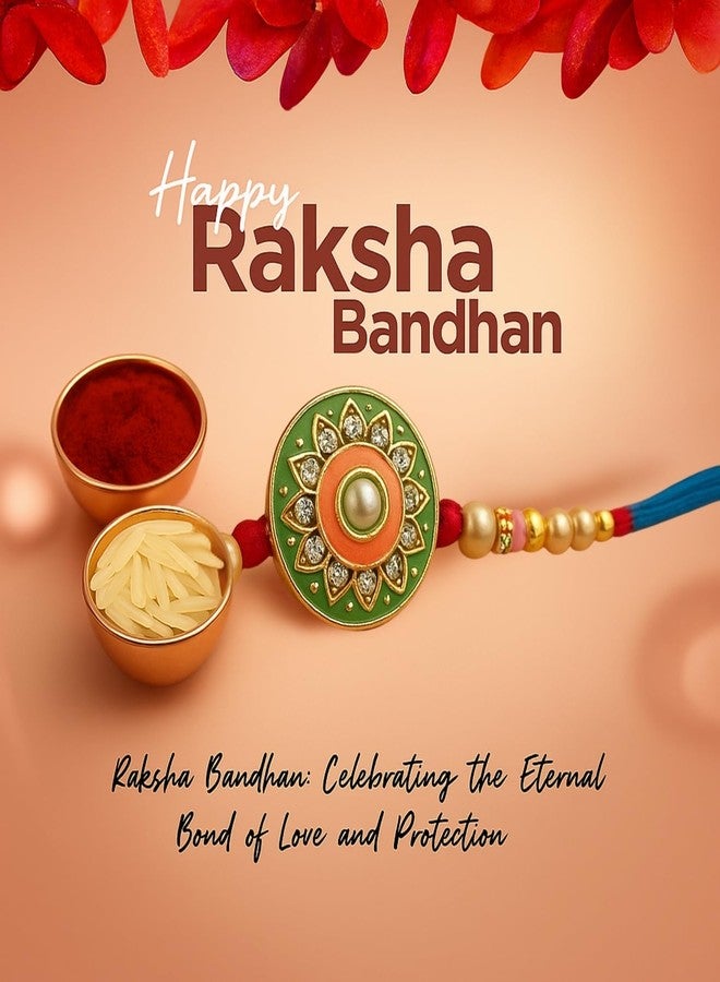 Sage Square Rakhi for Brother, Bhai with Roli Chawal | Raksha Bandhan | Designer Beads, Stones, Decorative Work | Stylish Handcrafted Rakhi Gifting for Sibling Festival Celebration (Type 27) - Image 2