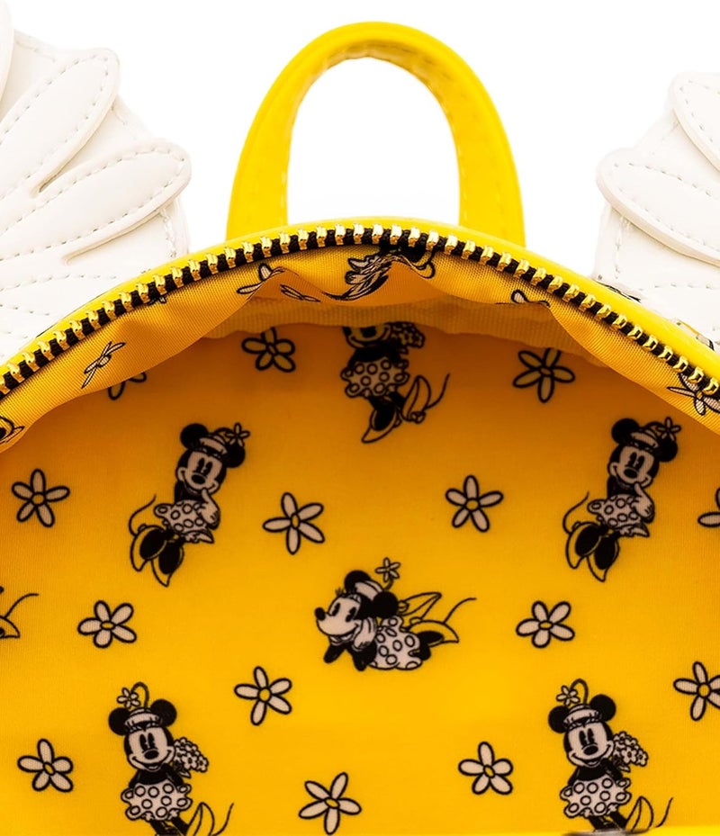 Loungefly حقيبة ظهر ميني ماوس من لاونج فلاي مزينة بالأقحوانات صغيرة باللونين الأسود والأبيض والأصفر - Image 5
