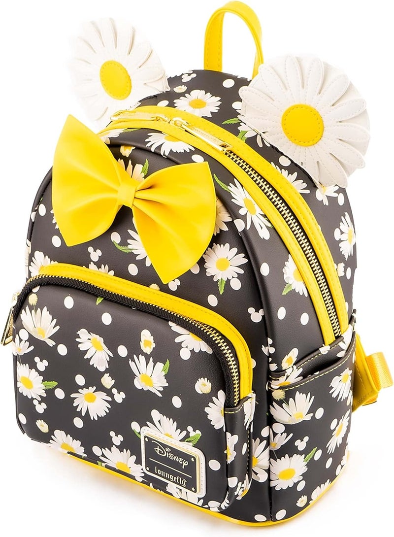 Loungefly حقيبة ظهر ميني ماوس من لاونج فلاي مزينة بالأقحوانات صغيرة باللونين الأسود والأبيض والأصفر - Image 3