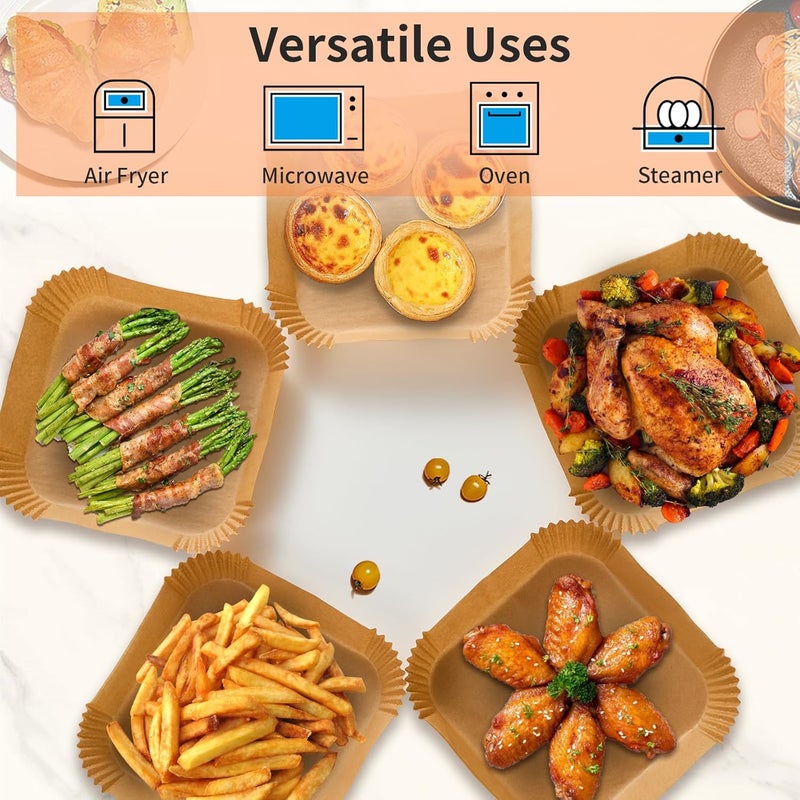 prcmsafldbp 250 Pcs 8 Inch Square Air Fryer Liners Disposable for Home Bakers - Thickened Air Fryer Liners - Withstands up to 450°F Heat - for Air Fryer 5 to 8 Qt - Image 4