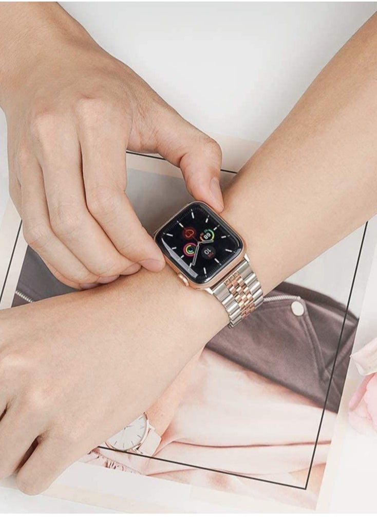 Replacement Band Compatible with Apple Watch 44mm / 42mm Stainless Steel Solid Strap Metal Bracelet for Apple Watch Series 7 6 5 4 3 2 SE (Silver