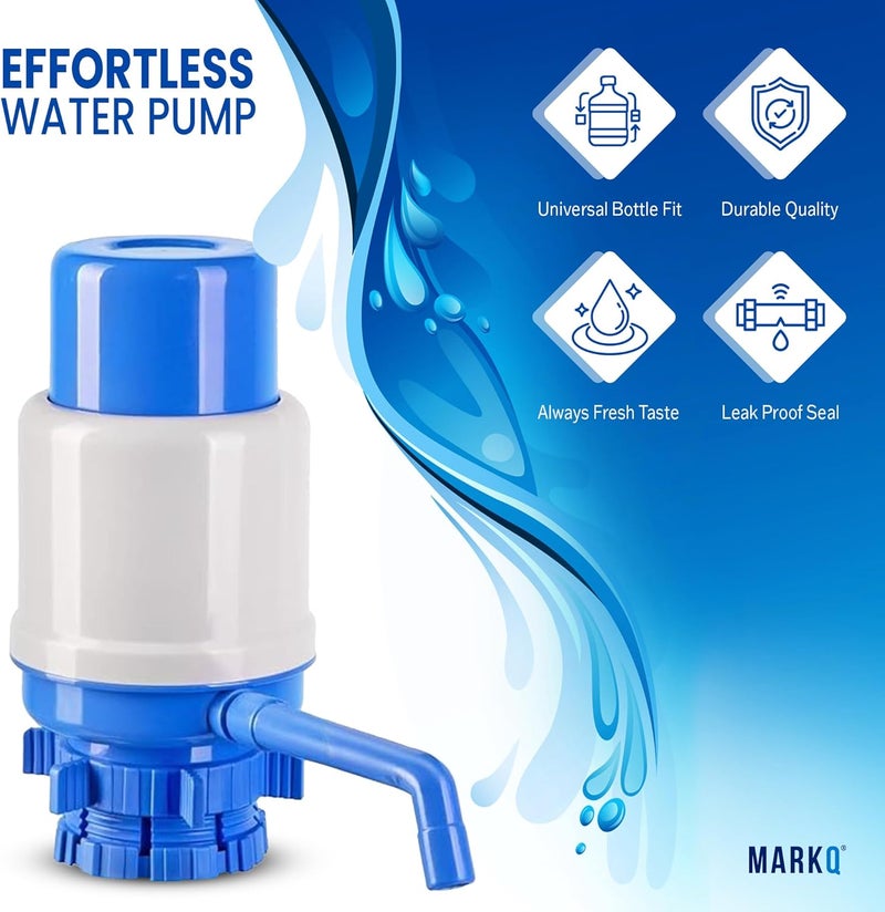 MARKQ مضخة زجاجة الماء اليدوية | موزع مياه شرب محمول باليد | مضخة سهلة الاستخدام لزجاجات سعة 2–5 جالون (عبوة من 2) - Image 2