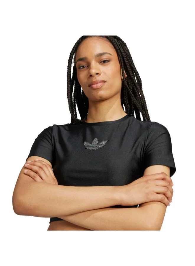Adidas Originals BLACK Rhinestone Trefoil T-shirt for Women | Best Price UAE