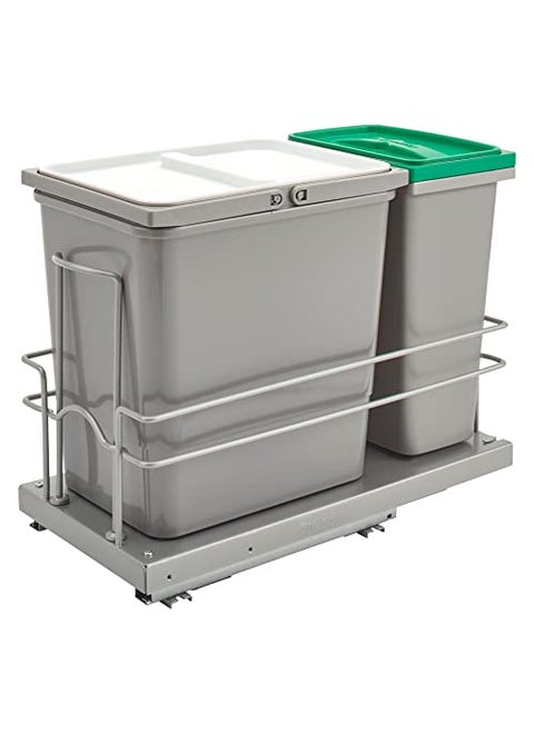 RevAShelf Undermount Pullout 15 Qt Trash Can  8 Qt Recycle Bin wSoftClose Slides Reduced Depth  Reduced Height 5SBWC815S1