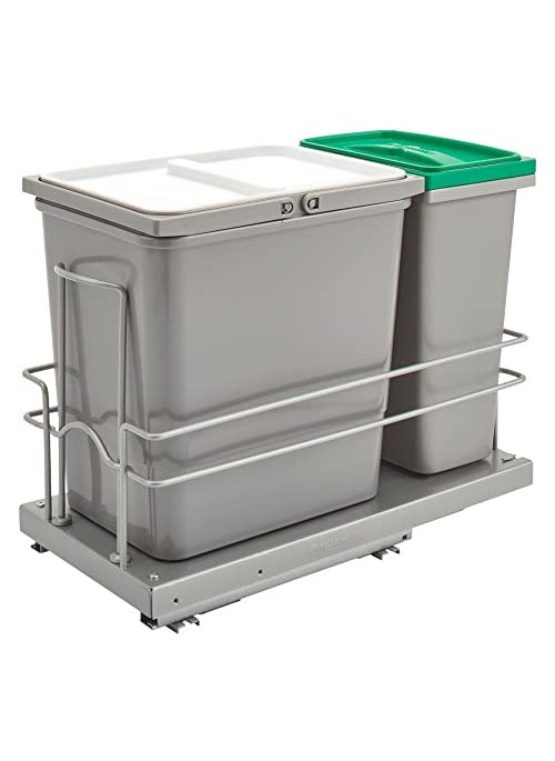 Rev-A-Shelf RevAShelf Undermount Pullout 15 Qt Trash Can  8 Qt Recycle Bin wSoftClose Slides Reduced Depth  Reduced Height 5SBWC815S1 