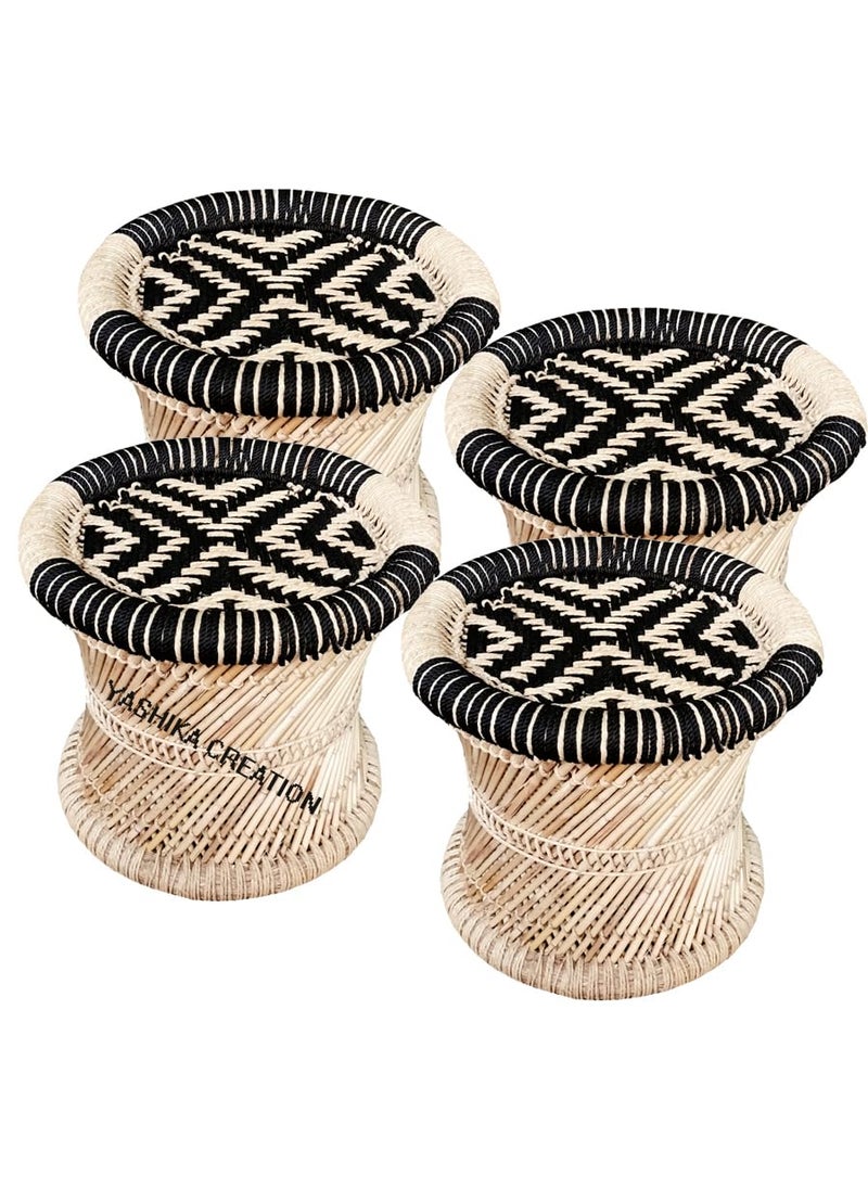 YASHIKA CREATION YASHIKA CREATION Handicraft Bamboo Cane Bar Stool Mudda Chair Natural IndoorOutdoor Furniture Durable Lightweight MultiFunctional Suitable for Balcony Garden Home Black Pack of 4  - Image 1