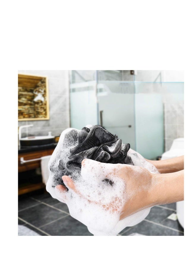 Bath Ball, Shower Bath Sponge Shower Loofahs Balls, Soft Body Scrub Sponge and Exfoliating Loufa Sponge for Silky, Bath Flower Men and Women (BLACK) - Image 2