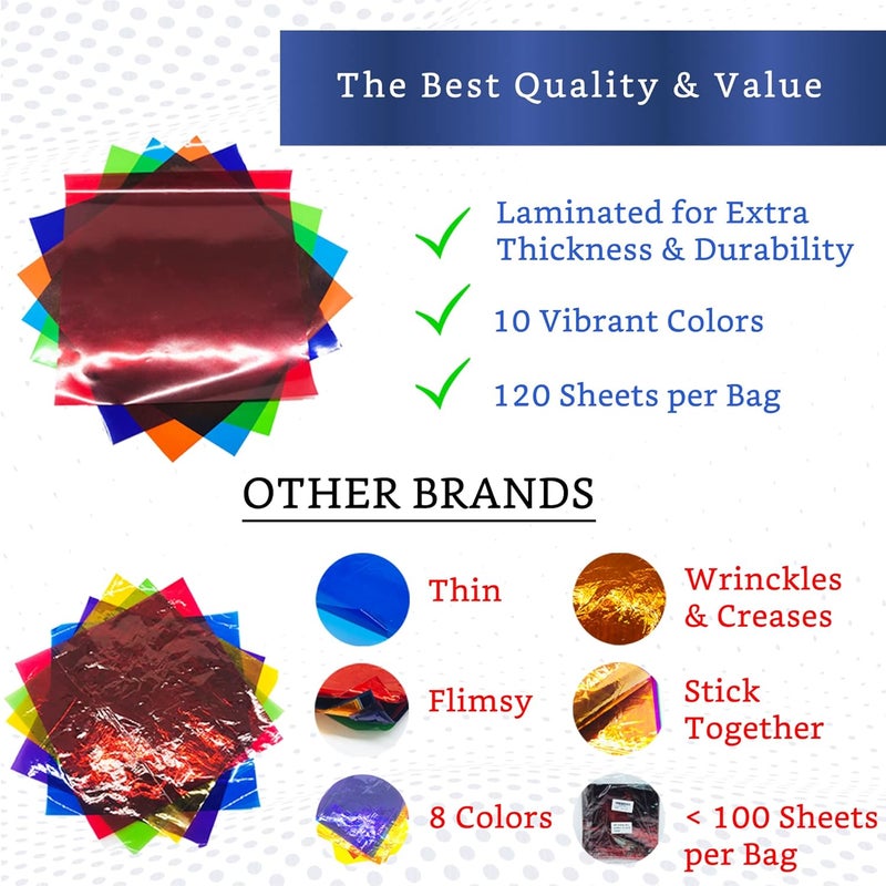 FIESTA WRAPS 120 Cellophane Sheets 8x8 in (10 Colors Silver & Gold Included) - Colored Cellophane Paper - Transparent Paper for Crafts - Colored Saran Wrap - Cello Wrapping - Image 5
