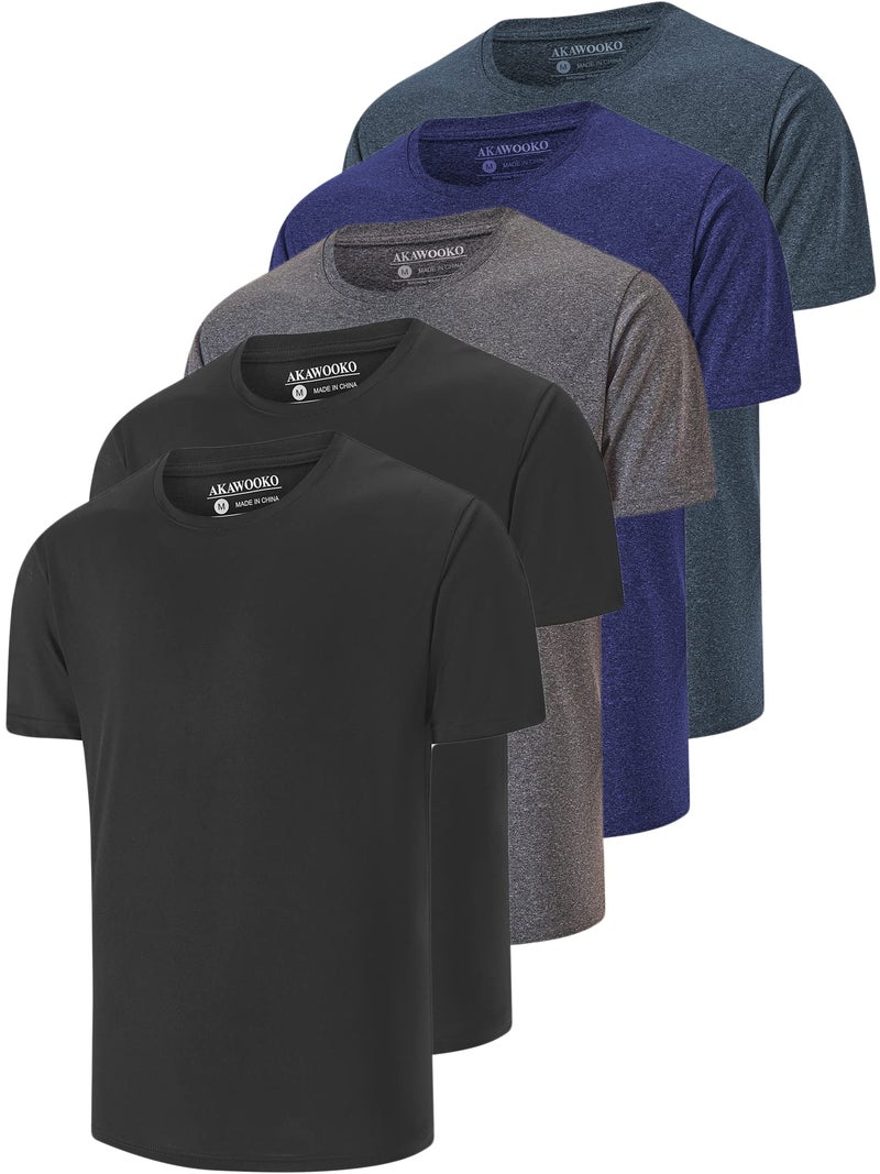 AKAWOOKO 5 Pack Men's Dry Fit T Shirts Athletic Running Gym Workout Short Sleeve Tee Shirts for Men (US, Alpha, Large, Regular, Regular, Set 1) - Image 1