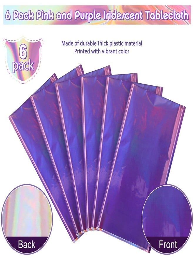 FunnyPars 6 Pack Ombre Iridescent Pink and Purple Plastic Tablecloths, Shiny Disposable Laser Rectangle Table Covers Holographic Foil Tablecloth Iridescent Party Decoration Birthday Bridal Wedding, 54x108 Inch - Image 4