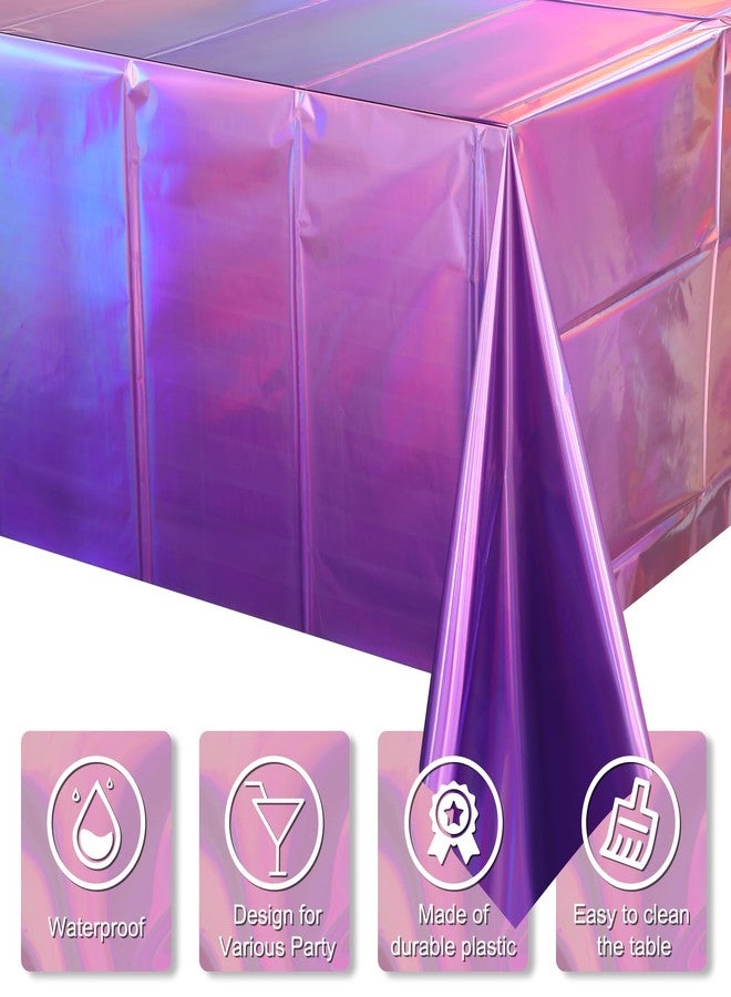 FunnyPars 6 Pack Ombre Iridescent Pink and Purple Plastic Tablecloths, Shiny Disposable Laser Rectangle Table Covers Holographic Foil Tablecloth Iridescent Party Decoration Birthday Bridal Wedding, 54x108 Inch - Image 3