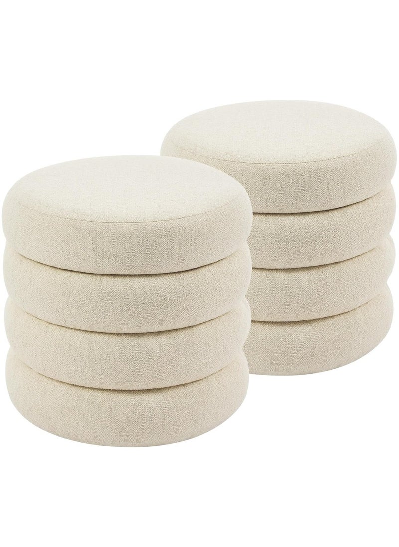 Nice Home Original Storage Ottoman Round Pouf with Removable Lid – Linen Foot Stool & Vanity Seat for Bedroom and Living Room – Beige  - Image 2