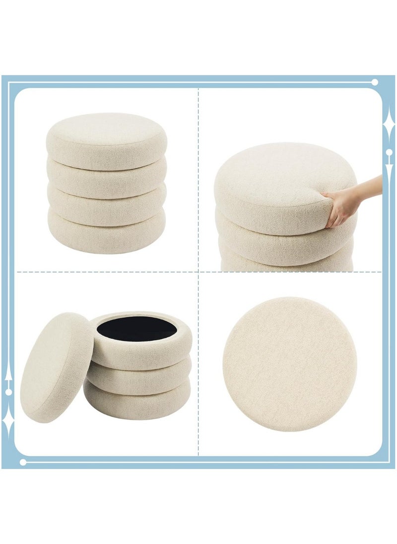 Nice Home Original Storage Ottoman Round Pouf with Removable Lid – Linen Foot Stool & Vanity Seat for Bedroom and Living Room – Beige  - Image 3