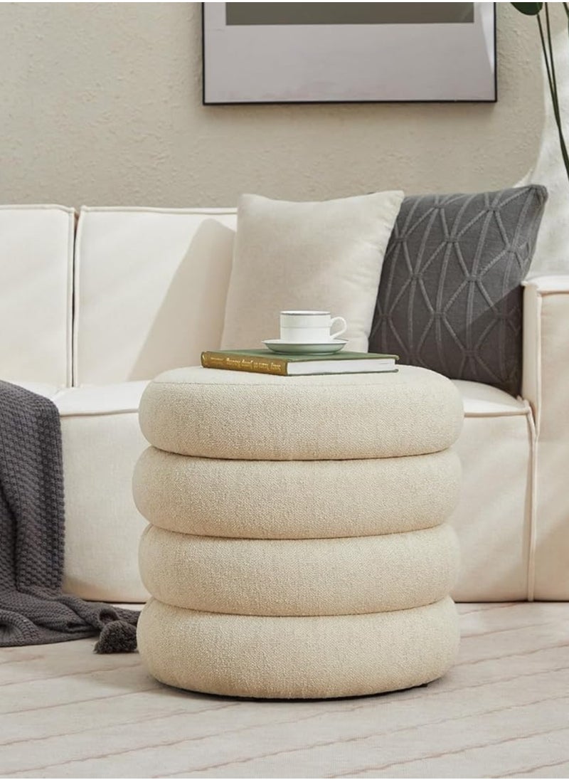 Nice Home Original Storage Ottoman Round Pouf with Removable Lid – Linen Foot Stool & Vanity Seat for Bedroom and Living Room – Beige  - Image 4
