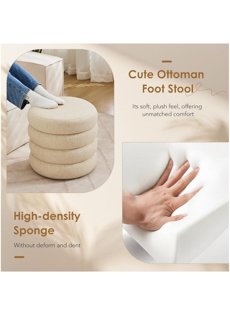 Nice Home Original Storage Ottoman Round Pouf with Removable Lid – Linen Foot Stool & Vanity Seat for Bedroom and Living Room – Beige  - Image 5