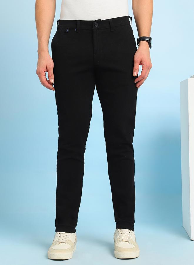Dennis Lingo Men's Black 100% Cotton Solid Pattern Full Length Chinos Straight Fit Pants  - Image 3