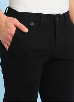 Dennis Lingo Black 98% Cotton 2 % Elastane Solid Pattern Straight Fit Pants for Men Full Bottom Body Wear Chinos Button Closure Woven Weave Mid Rise Waist - Perfect for Lifestyle Occasions  - Image 5