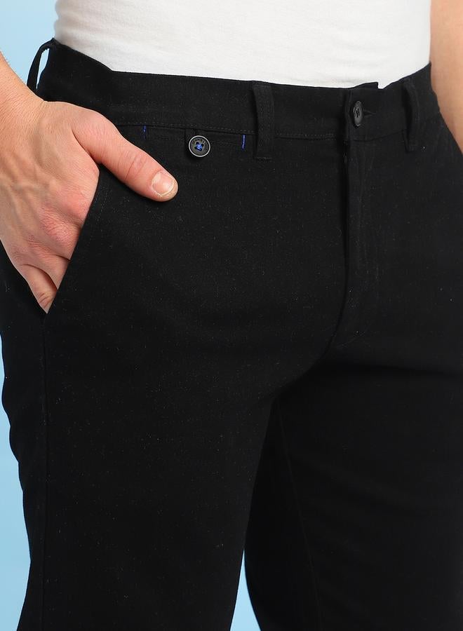 Dennis Lingo Men's Black 100% Cotton Solid Pattern Full Length Chinos Straight Fit Pants  - Image 5