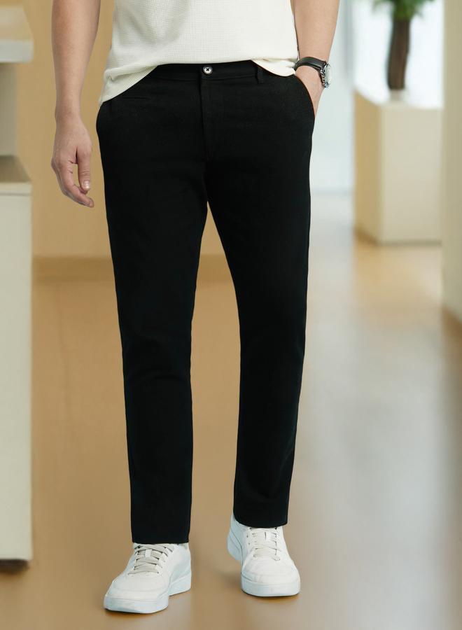 Dennis Lingo Men's Black 100% Cotton Solid Pattern Full Length Chinos Straight Fit Pants  - Image 2