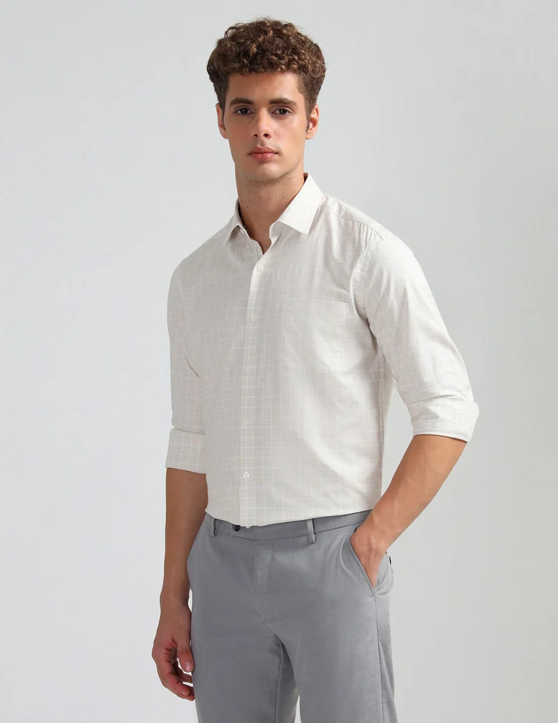 Arrow Beige Pure Cotton Manhattan Slim Fit Shirt for Men | Best Price UAE
