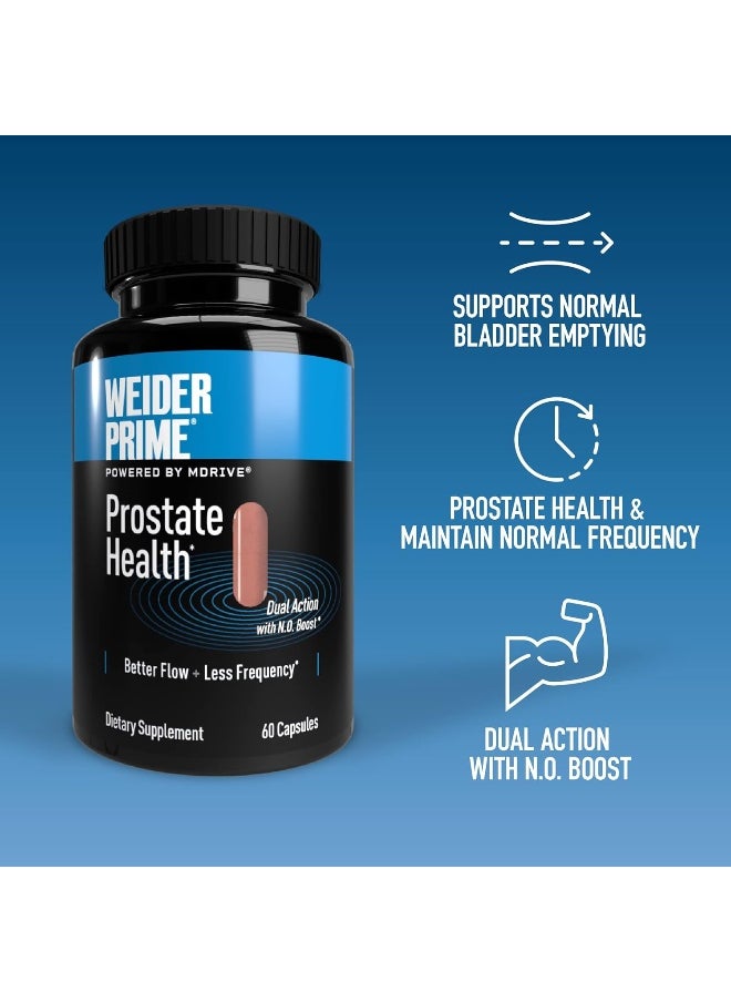 Weider - Prime Prostate Health for Men, Dual Action with N.O. Boost, Promotes Flow and Normal Frequency, 60 Veggie Capsules - Image 1
