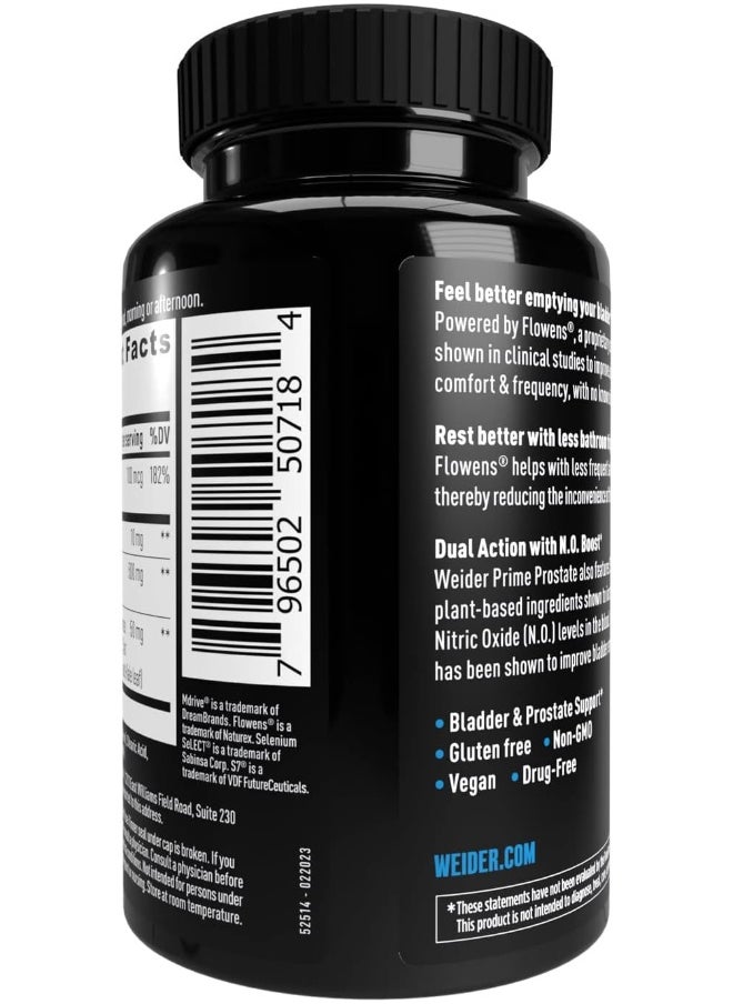 Weider - Prime Prostate Health for Men, Dual Action with N.O. Boost, Promotes Flow and Normal Frequency, 60 Veggie Capsules - Image 1