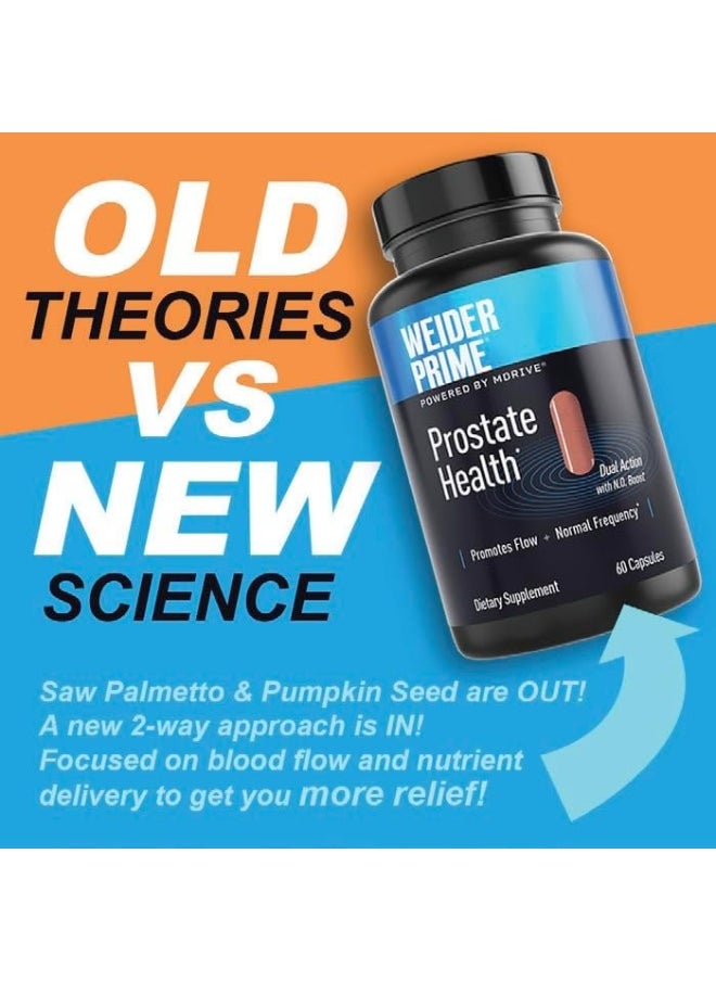 Weider - Prime Prostate Health for Men, Dual Action with N.O. Boost, Promotes Flow and Normal Frequency, 60 Veggie Capsules - Image 1