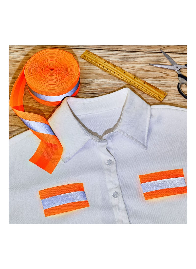 SYOSI - Traffic Warning Tape, 2 Roll High Visibility Reflective Fabric Stripe Webbing Ribbon DIY Sew On Fabric Tape Trim Strip for Warning Safety Trim on Vest Belt Jacket Bag Pants Shoes 5 Meters Orange - Image 1
