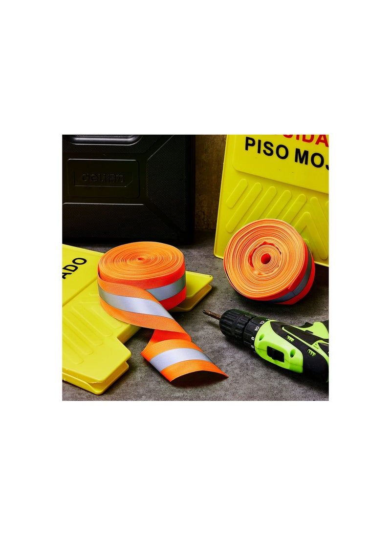 SYOSI - Traffic Warning Tape, 2 Roll High Visibility Reflective Fabric Stripe Webbing Ribbon DIY Sew On Fabric Tape Trim Strip for Warning Safety Trim on Vest Belt Jacket Bag Pants Shoes 5 Meters Orange - Image 1