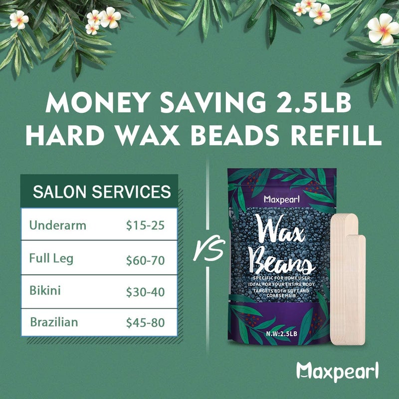 Maxpearl Wax Beads for Hair Removal, 2.5lb Hard Wax Beans Refill Bag for Brazilian Bikini, Face, Eyebrows, Underarms, Arms, Chest, Back, Legs, Coarse Body Hair Specific - Image 2