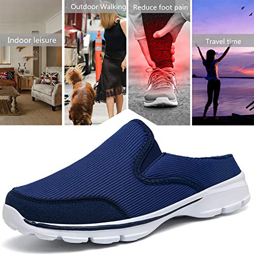 INMINPIN Unisex Slippers Casual Clog House Shoes Comfort Slip-On Walking Mules with Indoor Outdoor Anti-Skid Sole for Men and Women, Blue Plush, 7.5 Women/6 Men - Image 4