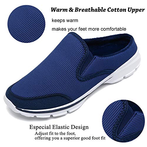 INMINPIN Unisex Slippers Casual Clog House Shoes Comfort Slip-On Walking Mules with Indoor Outdoor Anti-Skid Sole for Men and Women, Blue Plush, 7.5 Women/6 Men - Image 2