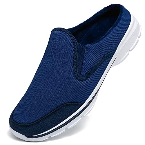 INMINPIN Unisex Slippers Casual Clog House Shoes Comfort Slip-On Walking Mules with Indoor Outdoor Anti-Skid Sole for Men and Women, Blue Plush, 7.5 Women/6 Men - Image 1
