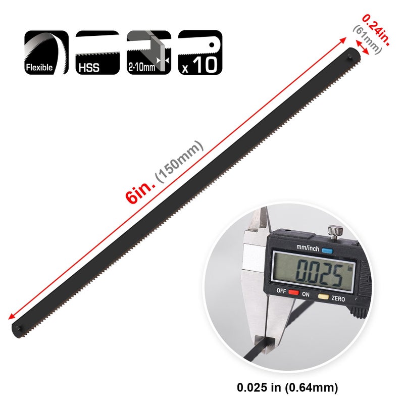 HAUTMEC شفرات هاوتميك 6 بوصة الاحترافية ثنائية المعدن HSS عبوة 10 شفرات بديلة لمناشير صغيرة مجموعة شفرات 24 TPI من الفولاذ عالي السرعة بأسنان مشغولة - Image 2