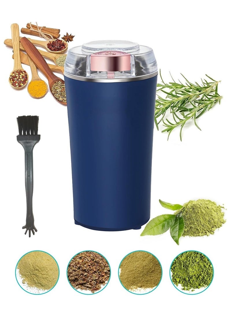 ELTRAZONE Electric Herb Grinder & Stainless Steel Coffee Grinder – 200W Powerful Motor for Fast Grinding of Herbs, Spices, Coffee Beans, Nuts & Grains – One-Touch Operation, Compact Design, Cleaning Brush Included – Durable & Easy to Use (Blue)  - Image 1