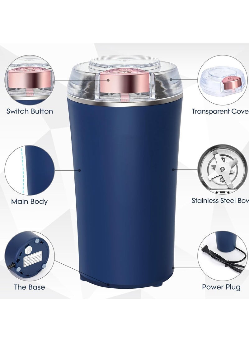 ELTRAZONE Electric Herb Grinder & Stainless Steel Coffee Grinder – 200W Powerful Motor for Fast Grinding of Herbs, Spices, Coffee Beans, Nuts & Grains – One-Touch Operation, Compact Design, Cleaning Brush Included – Durable & Easy to Use (Blue)  - Image 5