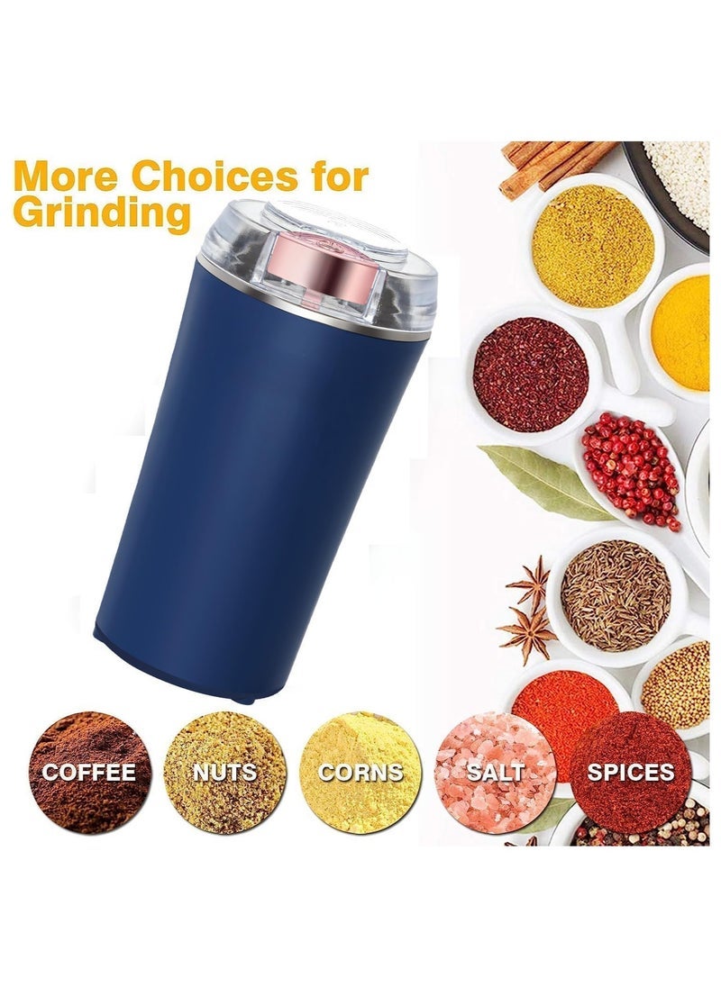 ELTRAZONE Electric Herb Grinder & Stainless Steel Coffee Grinder – 200W Powerful Motor for Fast Grinding of Herbs, Spices, Coffee Beans, Nuts & Grains – One-Touch Operation, Compact Design, Cleaning Brush Included – Durable & Easy to Use (Blue)  - Image 2