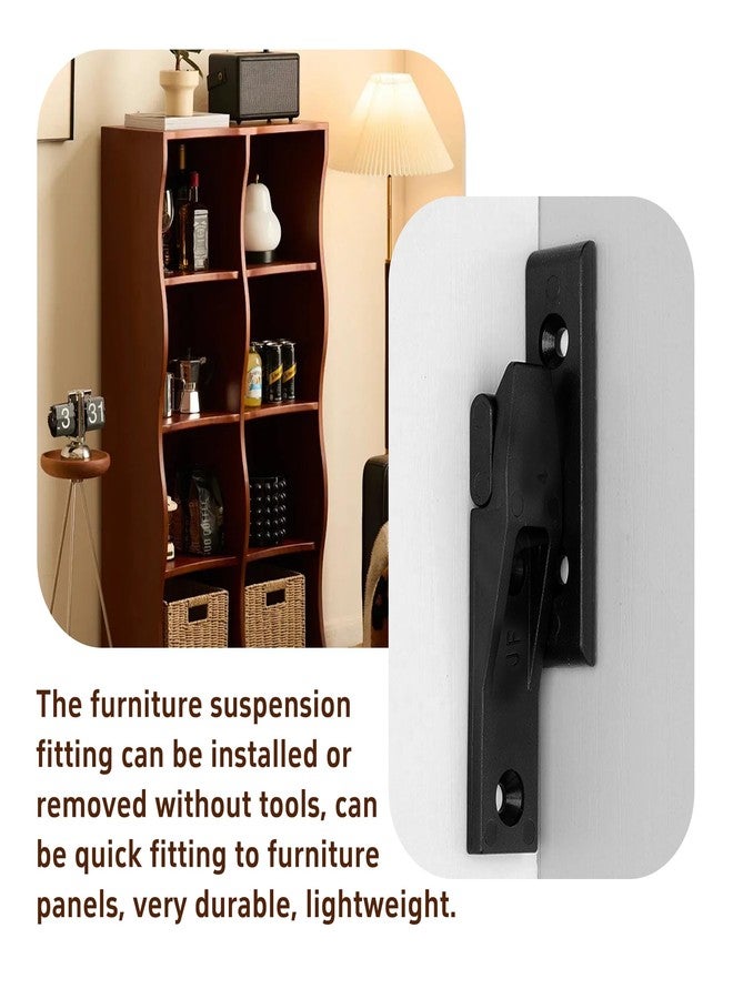 AUXBC 8 Sets Black ABS Suspension Fitting Quick Connect Panel Joint Bracket Heavy Load Push-On Clips for Furniture Cabinet Wardrobe Wall Mounting Systems - Image 4