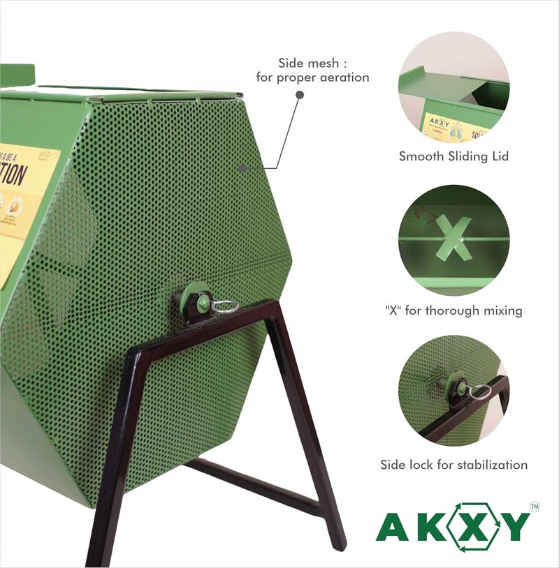 AKXY AKXY Home Composter Machine Powder Coated Mild Steel 30 Liters Green  - Image 3