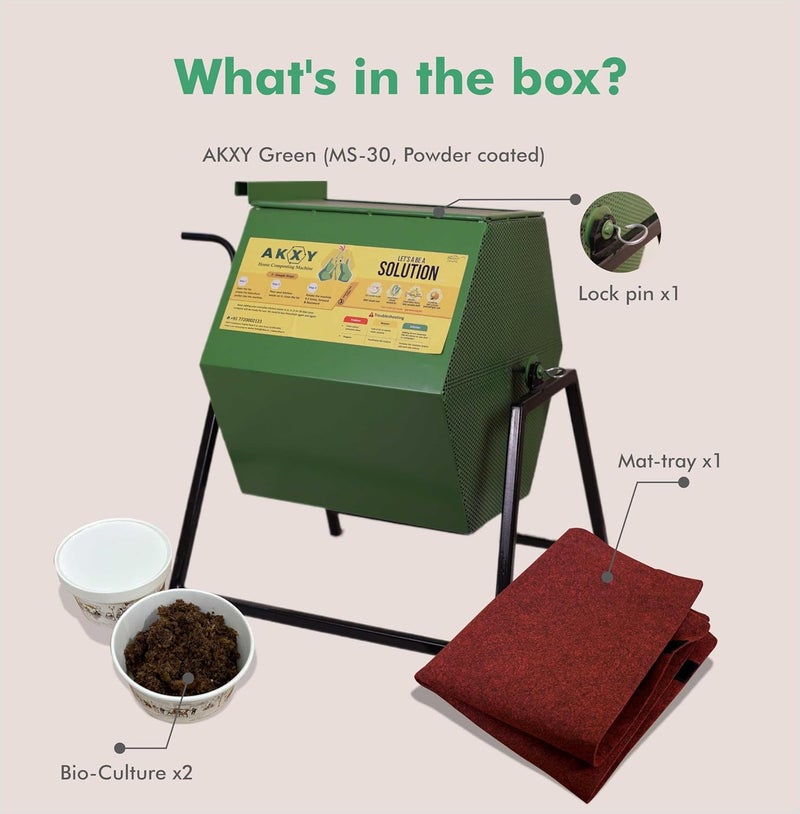 AKXY AKXY Home Composter Machine Powder Coated Mild Steel 30 Liters Green  - Image 5