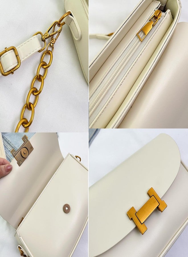 Lavogel Shoulder Bag for Women Trendy Crossbody Purse Vegan Leather Hobo Handbags Clutch Saddle Bag with 2 Removable Strap (Off White) - Image 4