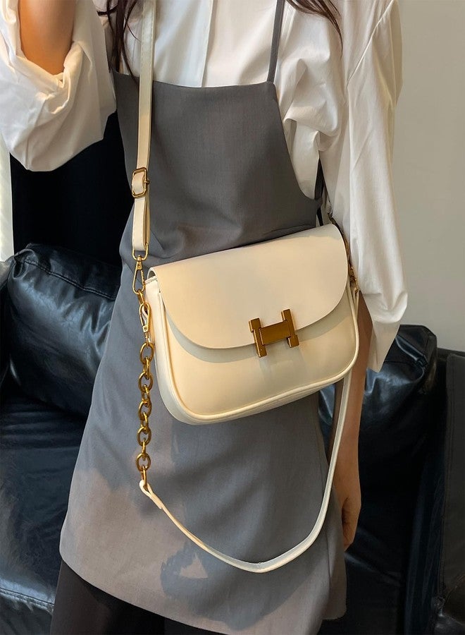 Lavogel Shoulder Bag for Women Trendy Crossbody Purse Vegan Leather Hobo Handbags Clutch Saddle Bag with 2 Removable Strap (Off White) - Image 3