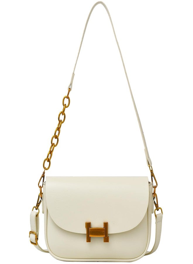 Lavogel Shoulder Bag for Women Trendy Crossbody Purse Vegan Leather Hobo Handbags Clutch Saddle Bag with 2 Removable Strap (Off White) - Image 1