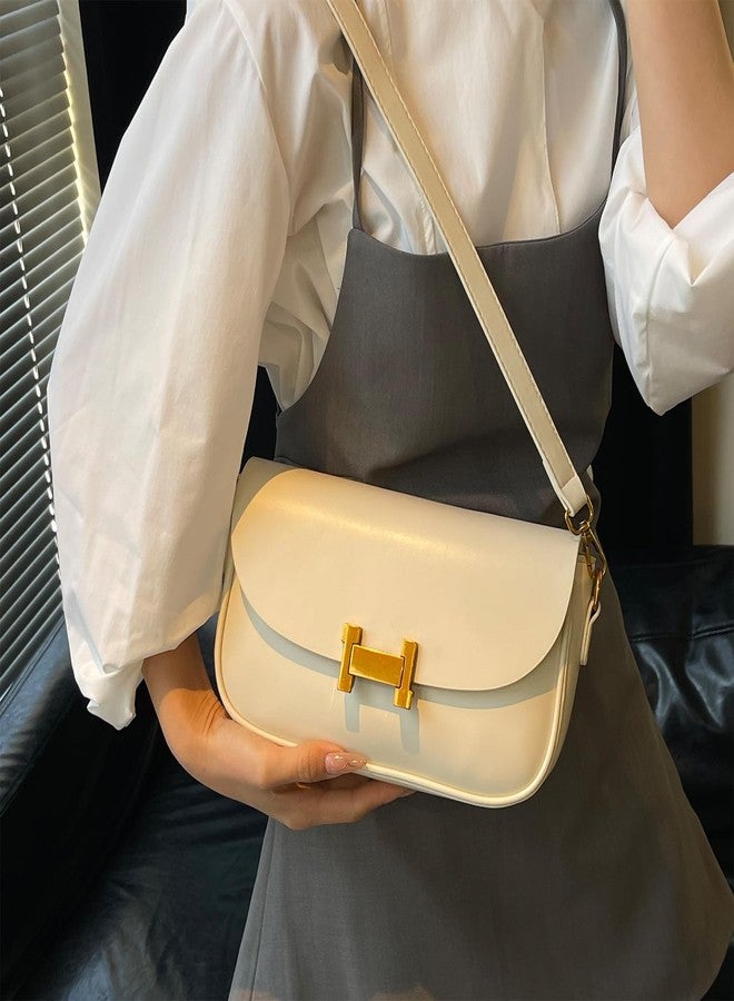 Lavogel Shoulder Bag for Women Trendy Crossbody Purse Vegan Leather Hobo Handbags Clutch Saddle Bag with 2 Removable Strap (Off White) - Image 2