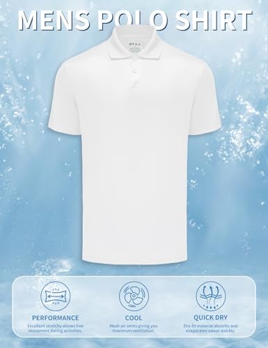 Opna Mens Dry-Fit Golf Polo Shirts,White,X-Large - Image 5