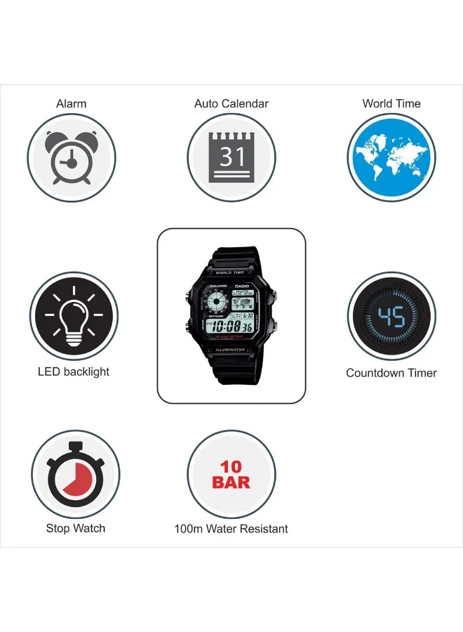 كاسيو Casio Men's Digital Dial Watch - AE-1200WH-1AVDF